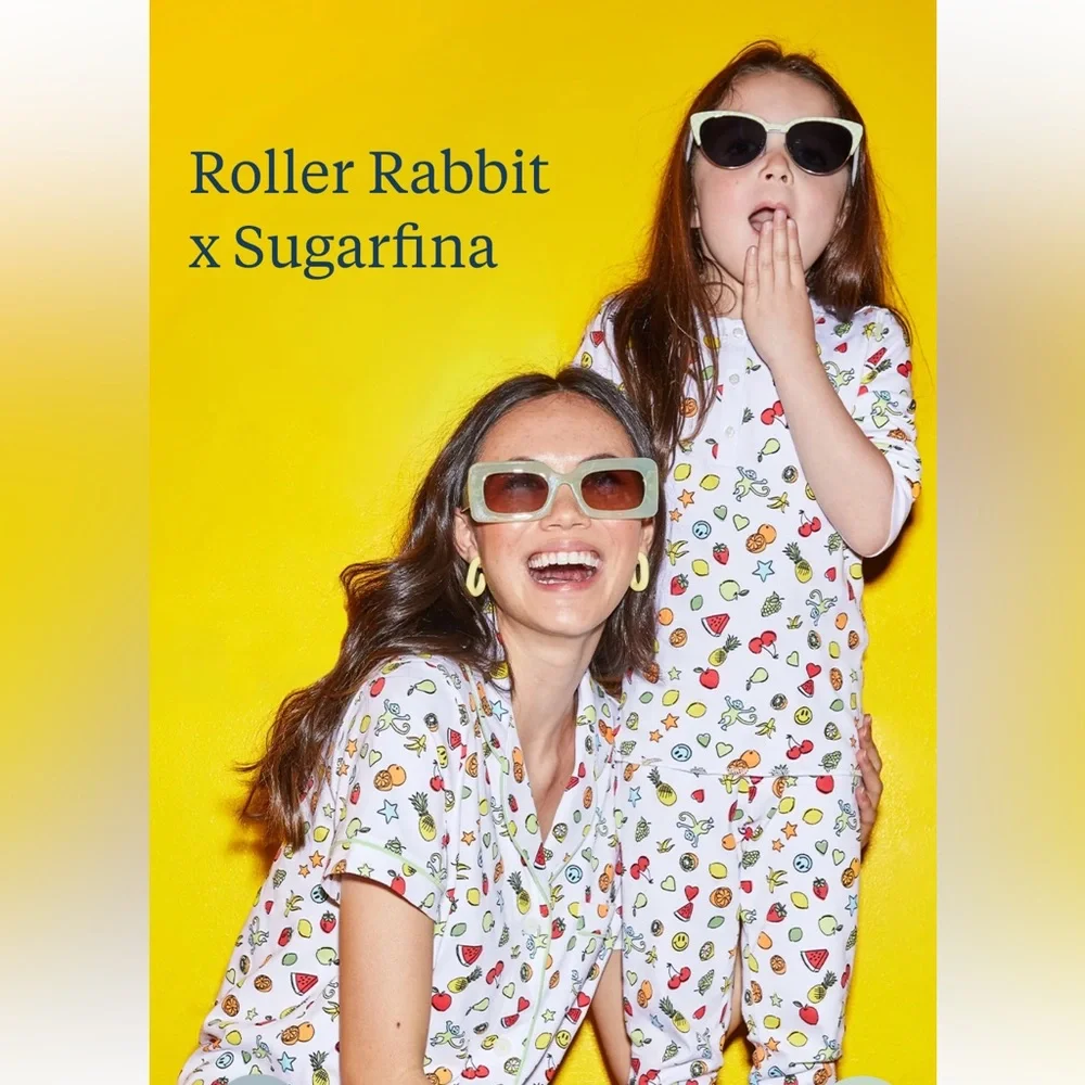 Roller Rabbit White Kids Pajama Set with Colorful Fruit & Stars Print